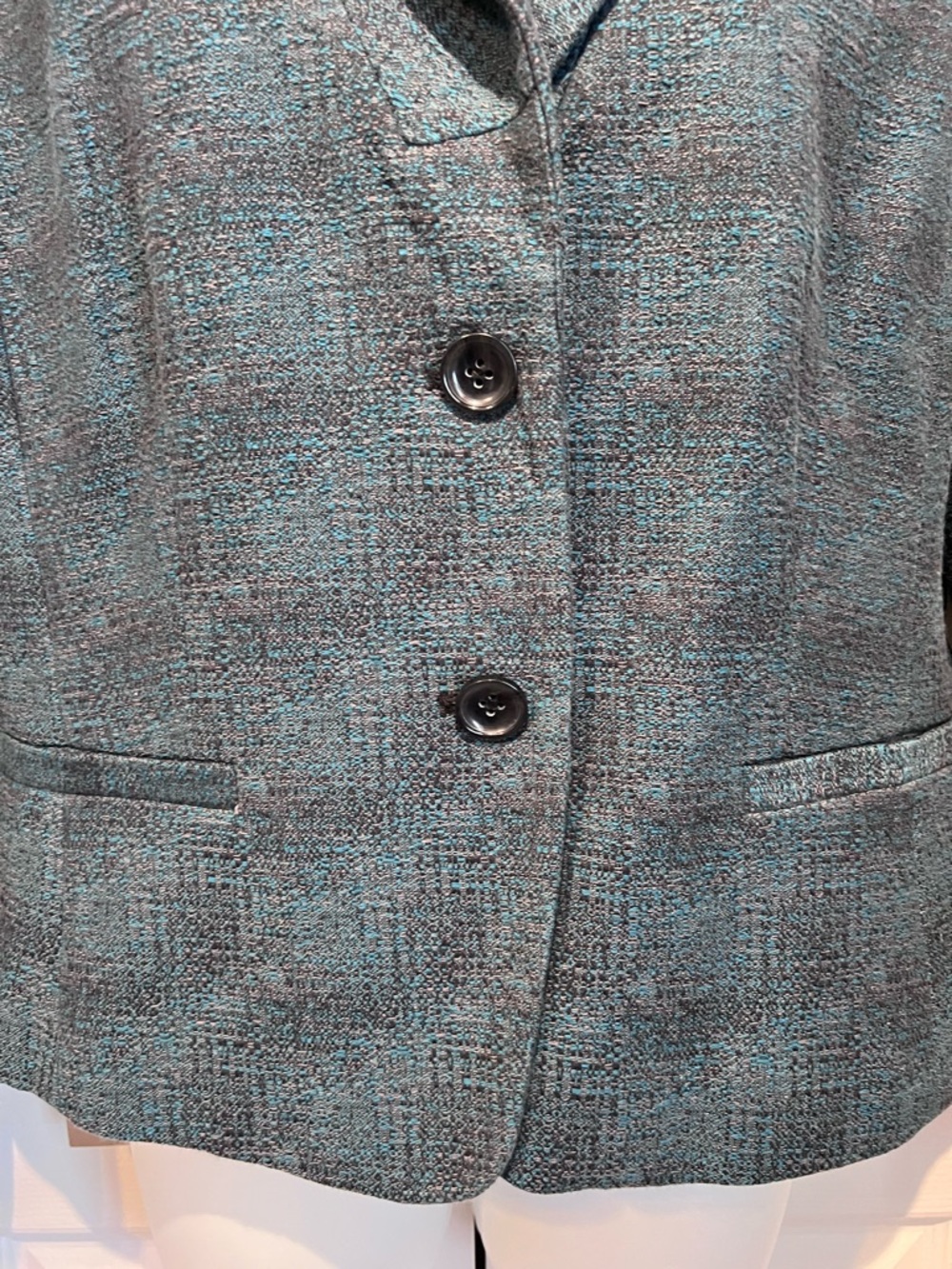 Ann Taylor Blueish Green Hints of Purple 2 Button Closure Lined Blazer Size 14P - Picture 3 of 10